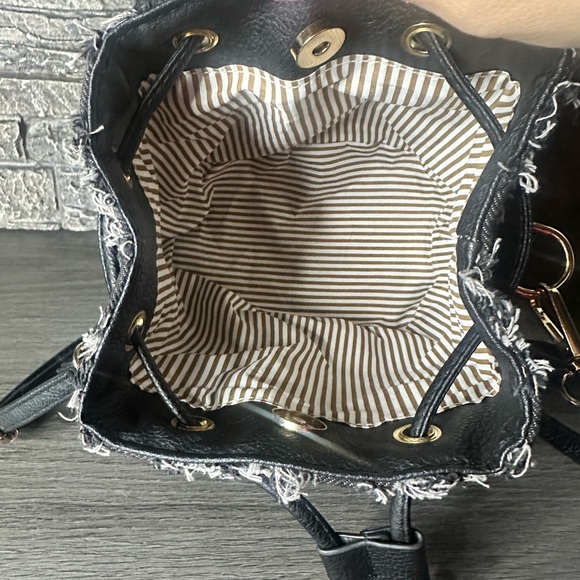 Black Denim Frayed Bucket Bag - Picture 4 of 5